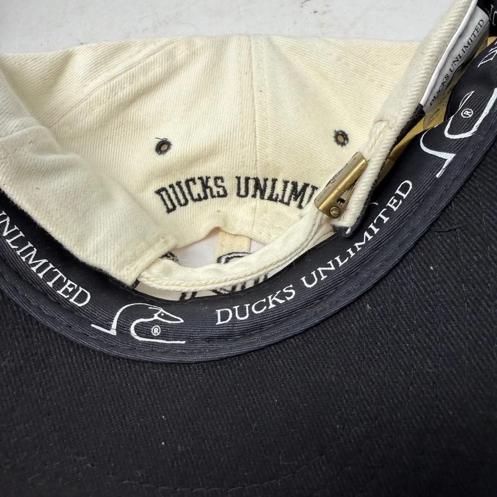 Ducks Unlimited DU Logo Strapback Hat Cream Black Two Tone Cotton Hunting Cap